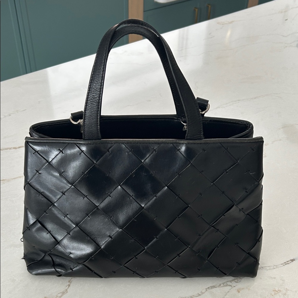 Elegant Cole Haan Black Woven Leather Bag